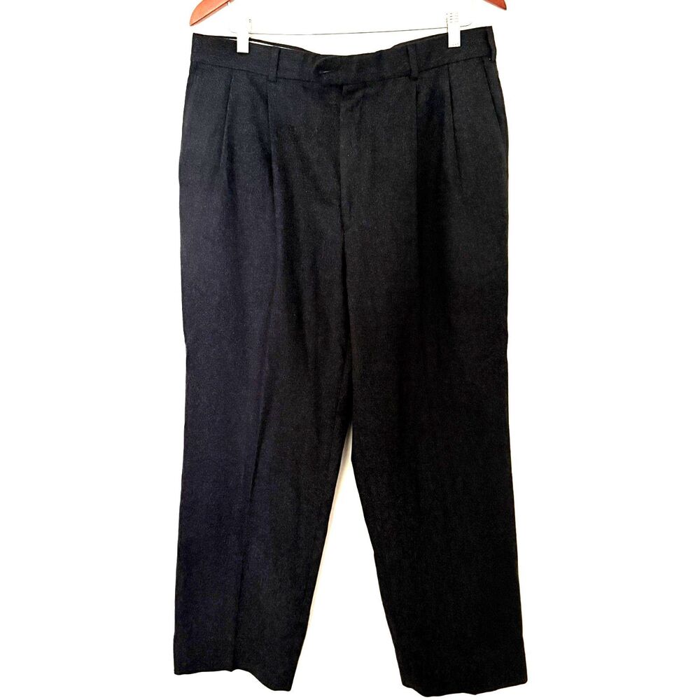 VTG Bachrach Gray Wool Cashmere Dress Pants Front Pleat Classic Mens Trousers 36